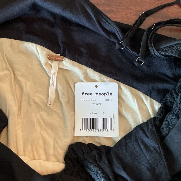 Free People Lower East Side Lace Slip Dress Black Size L NWT Asymmetrical Party - Picture 4 of 6